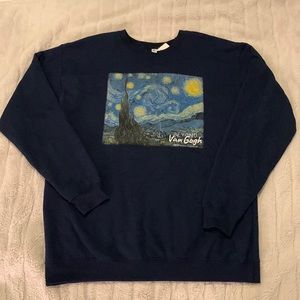Vincent Van Gogh Starry Night graphic crewneck sweatshirt navy blue size large